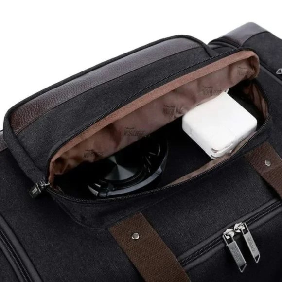 𝅺NEW Canvas Travel Bag for Men Black - Picture 4 of 7